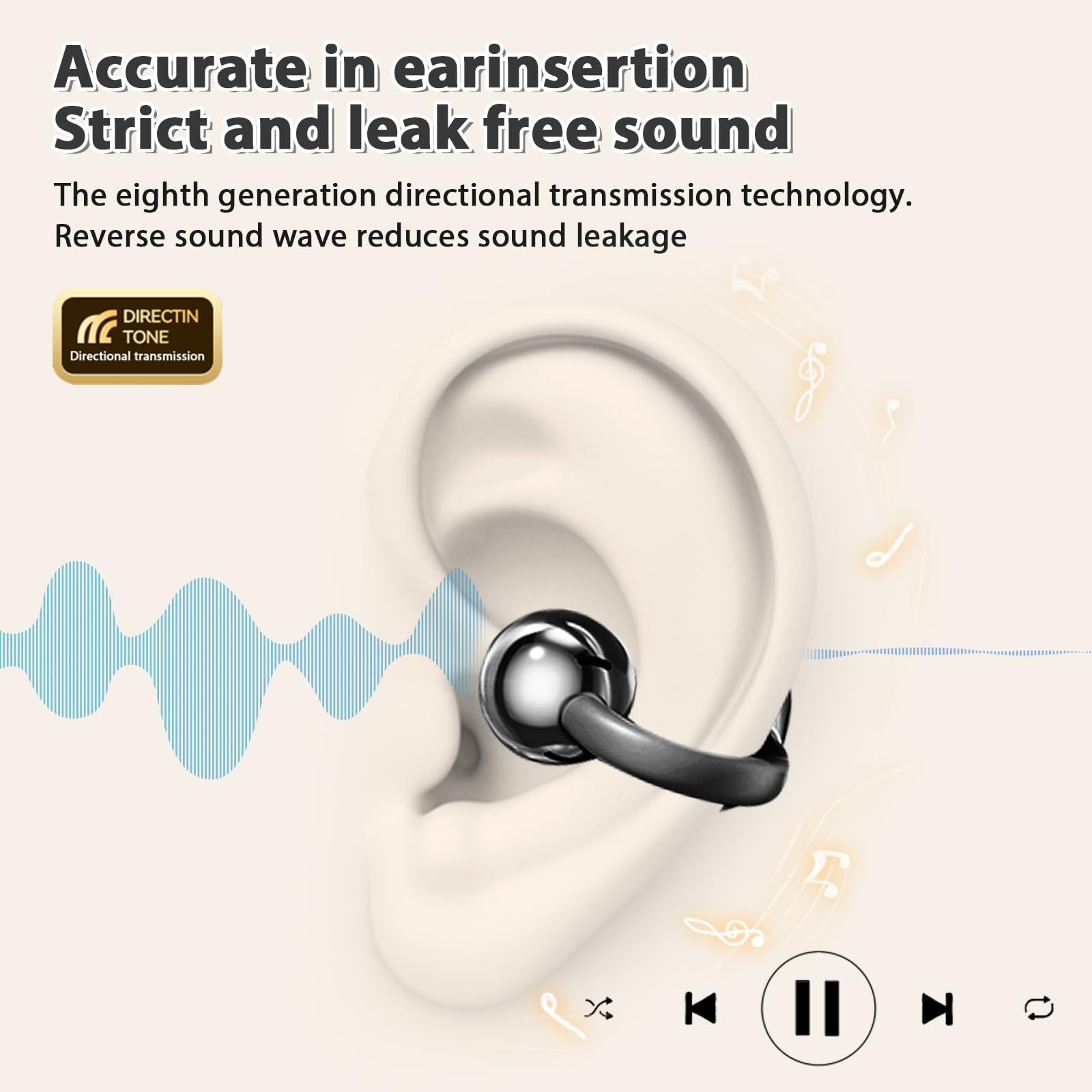 PTHTECHUS Écouteurs Bluetooth sans Fil Sport - Casque Ouvert à Clip, Casque Bluetooth Sport 5.4, 8H Autonomie, 4.3g Léger, Adapté Cyclisme Course à Pied & Gym (9D-3S-M91-Black)