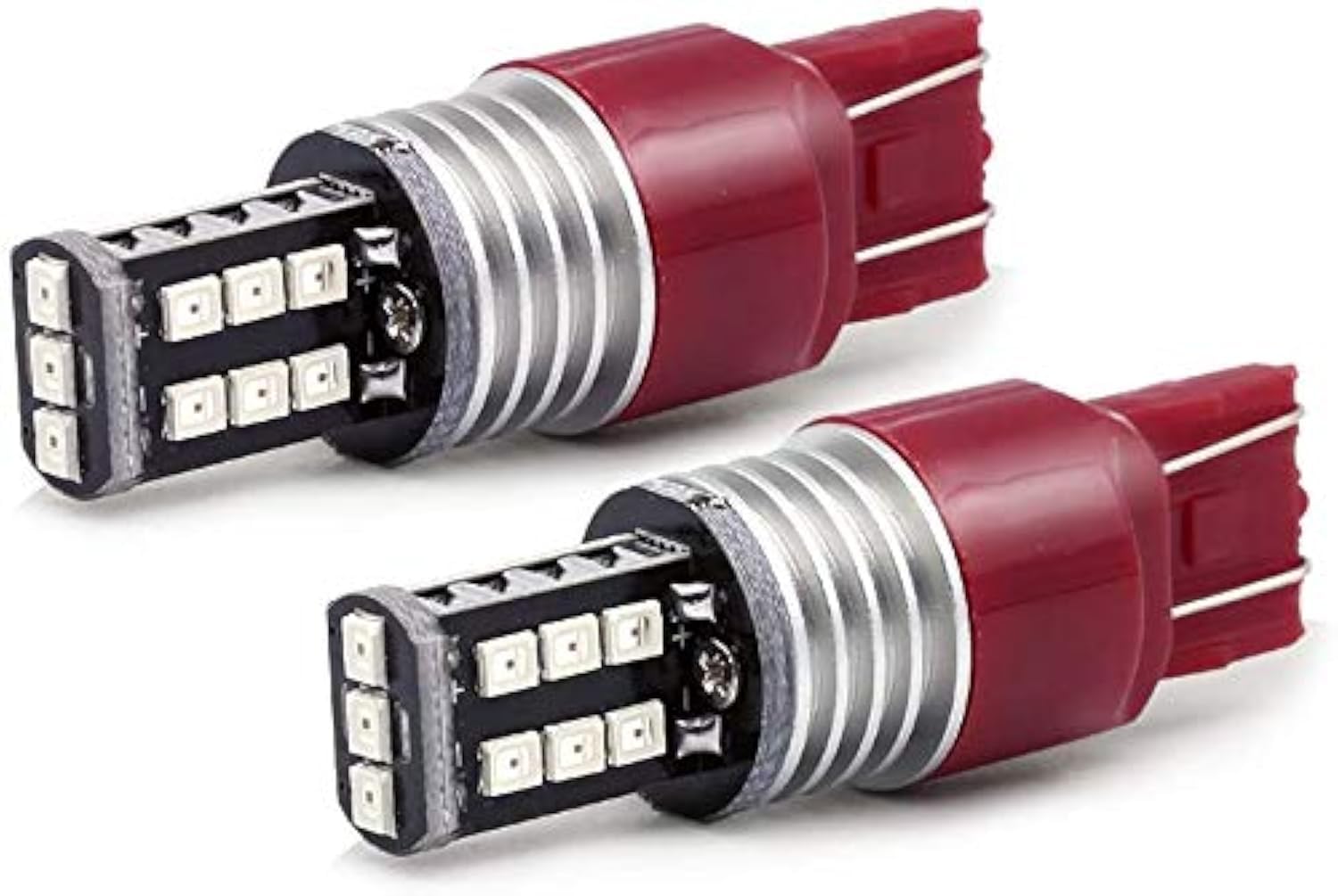 Syneticusa 7440 7443 Red LED Strobe Brake Lights Bulbs Super Bright W21W T20 Wedge High Power 3535 LED 12V Flashing Strobe Stop Lights Replacement for Cars, Truck