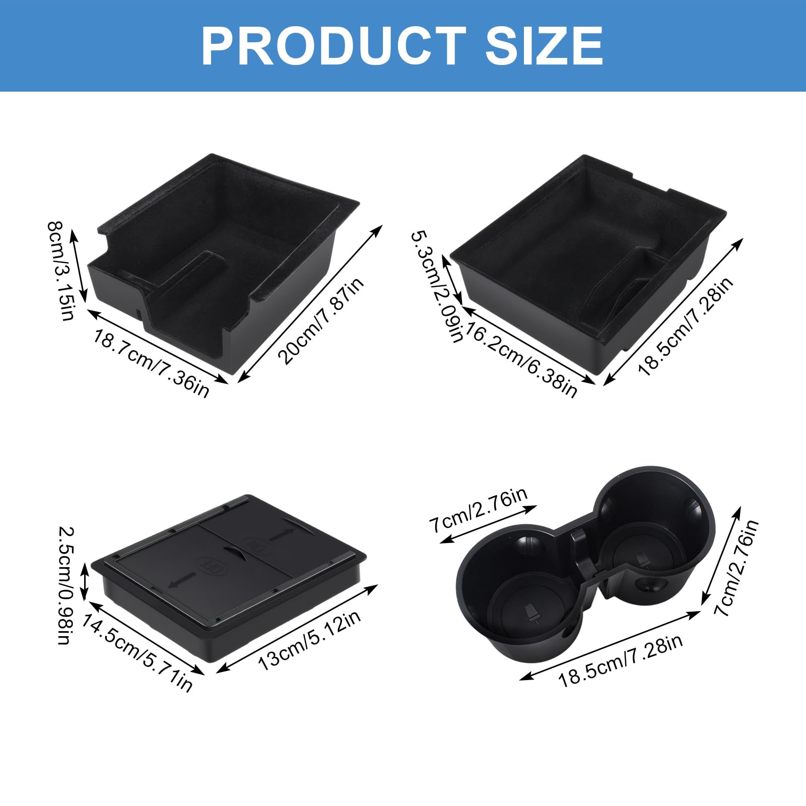 Lot de 4 Organiseurs de Console Centrale pour Tesla Model 3/Y 2021-2024, Plateau de Rangement Console Centrale + Accoudoir Boîte de Rangement + Porte Gobelet, pour Tesla Model 3 Y Accessoires