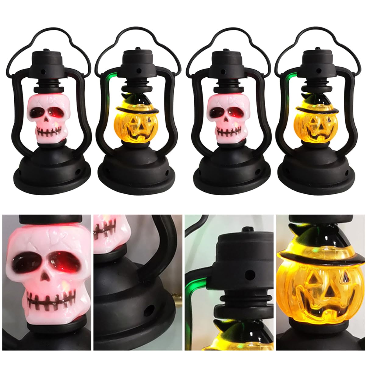 SEWOART Halloween Night Lamp 4 Pack Led Pumpkin Skull Hand Lanterns Decorative Lamps for Parties Decor