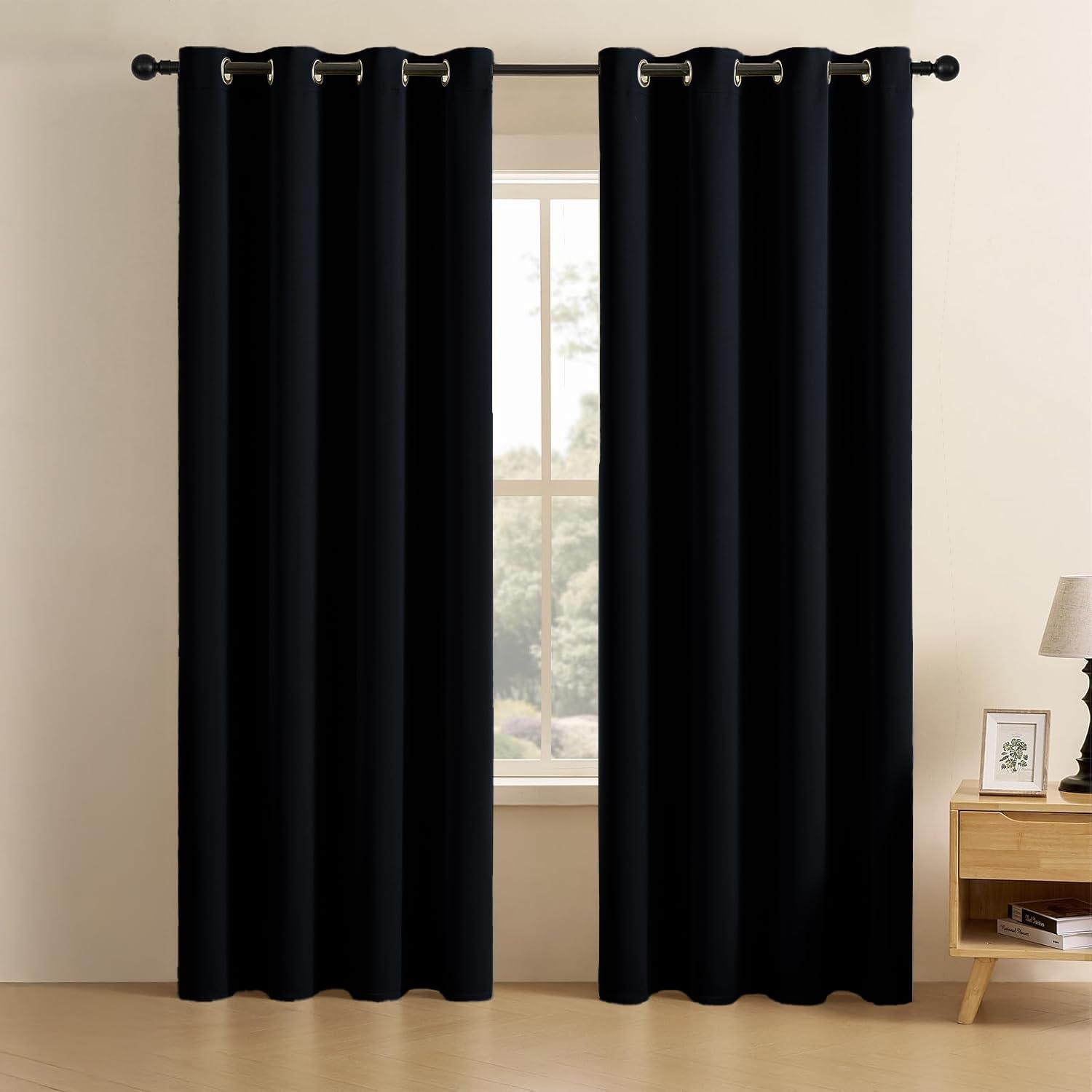LINENWALAS 100% True Blackout Curtains (5 Feet) - Set of 2 Panels | Complete Light Block | Thermal Insulated & Noise Reducing Room Darkening Curtains for Living Room & Home Décor (Navy Blue)