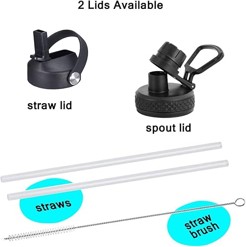 Miniatura 5 de SENDESTAR - Botella de agua de 0,9 L, 2 tapas (tapa con pajita), boca ancha de acero inoxidable aislada al vacío, doble pared, mantiene los líquidos