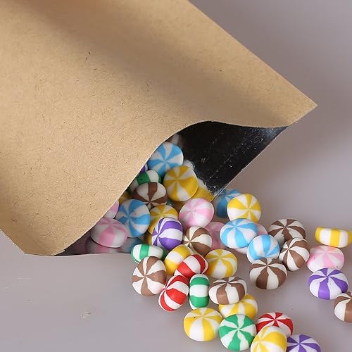 Miniatura 4 de 100 bolsas de papel kraft Mylar con parte inferior abierta plana con muescas de desgarro para kit de viaje de paquete de muestra (kraft marrón, 2.4