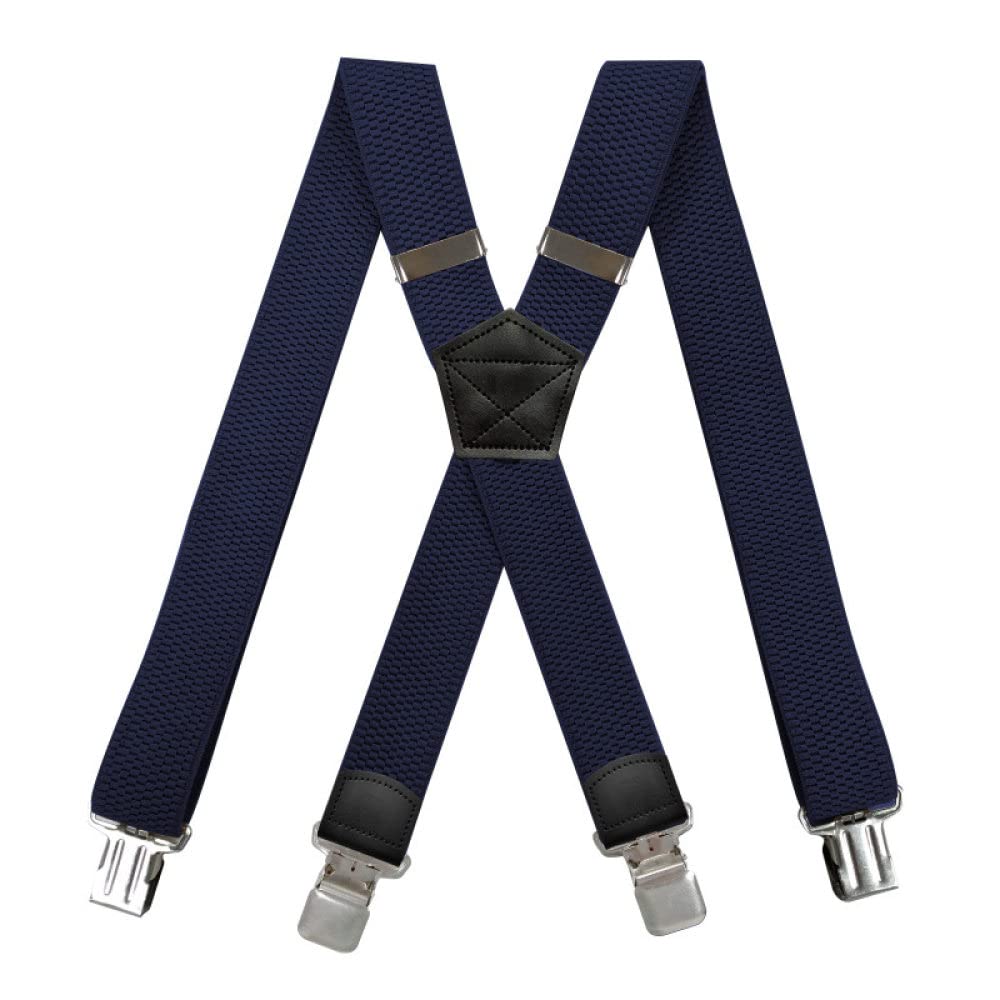OIFAODAO， Tirantes elásticos en la Espalda for Hombre, Tirantes Anchos de Grano maíz, suspensorio Ajustable con 4 Clips, 3,5 Cm x 120Cm ，Tirantes para Hombre(Navy 120cm)