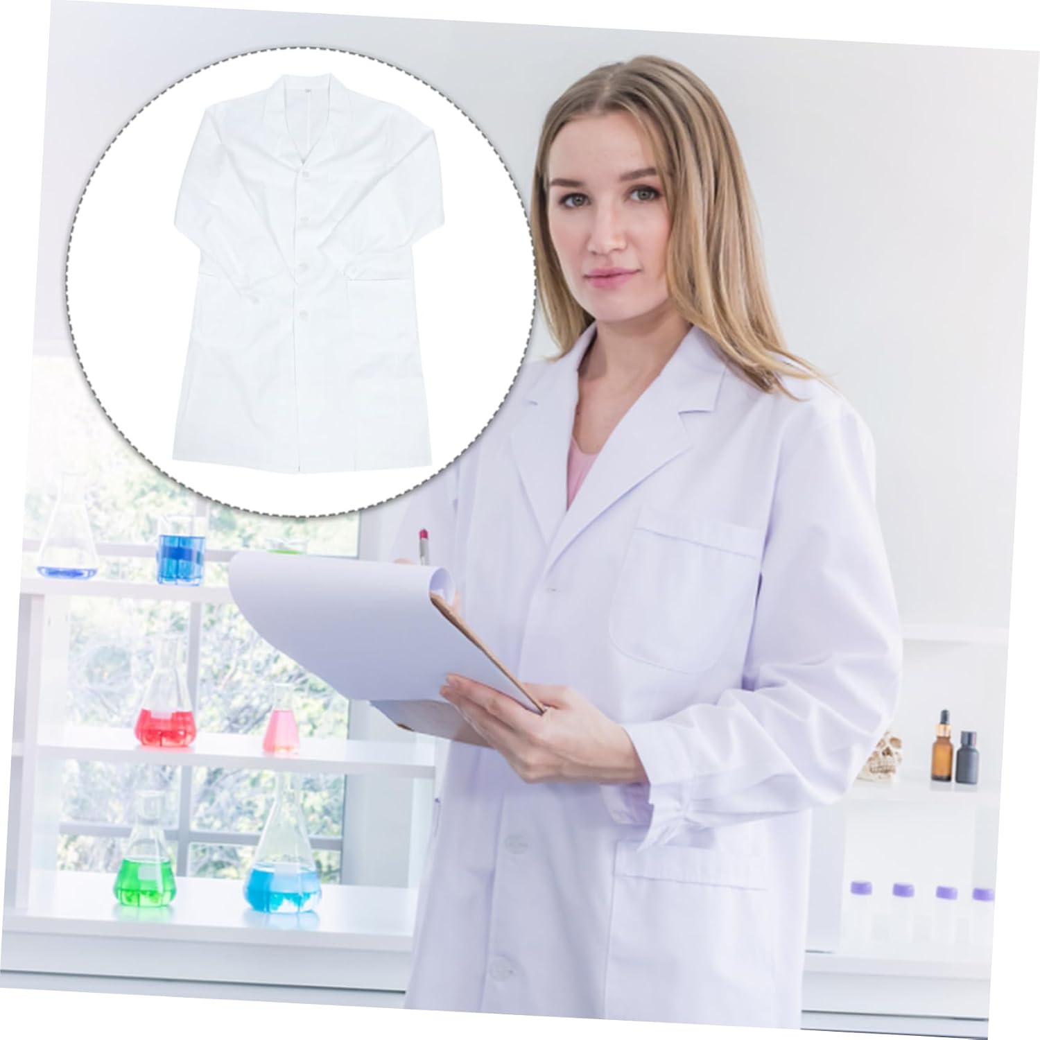 MAGICLULU Unisex Long Sleeve White Coat Cotton Doctor Lab Coat for Men and Women Professional Laboratory Outerwear