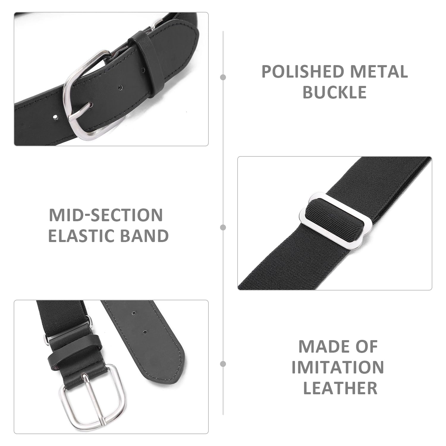 Cinturón Negro Ajustable Elástico para Niños, Accesorio de Moda