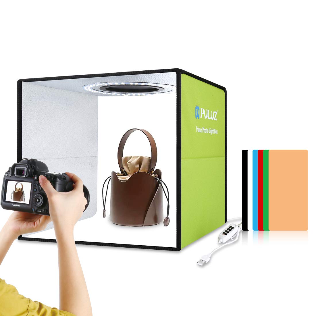 Photo Studio Light Box 11.8in/30cm Portable Photo Studio Shooting Tent 10 Dimmable Modes Foldable Photography Light Box Kit with 6 Colors Backdrops(3 PVC Material) for Photography