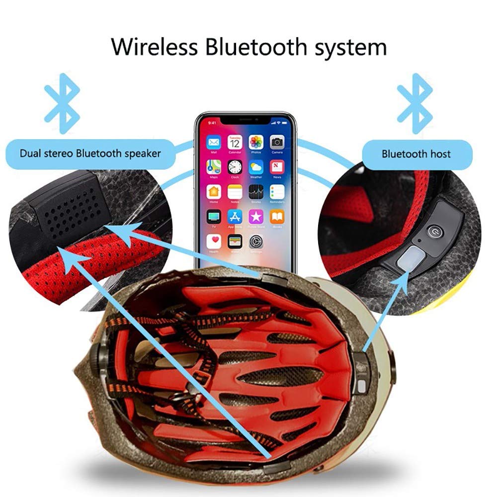 Super Leggero Casco Bici con Bluetooth,Erwachsene Regolabile Casco Bicicletta con Visiera Magnetica Staccabile,Professionale Casco da Bici per Montagna e Strada Uomini Donne
