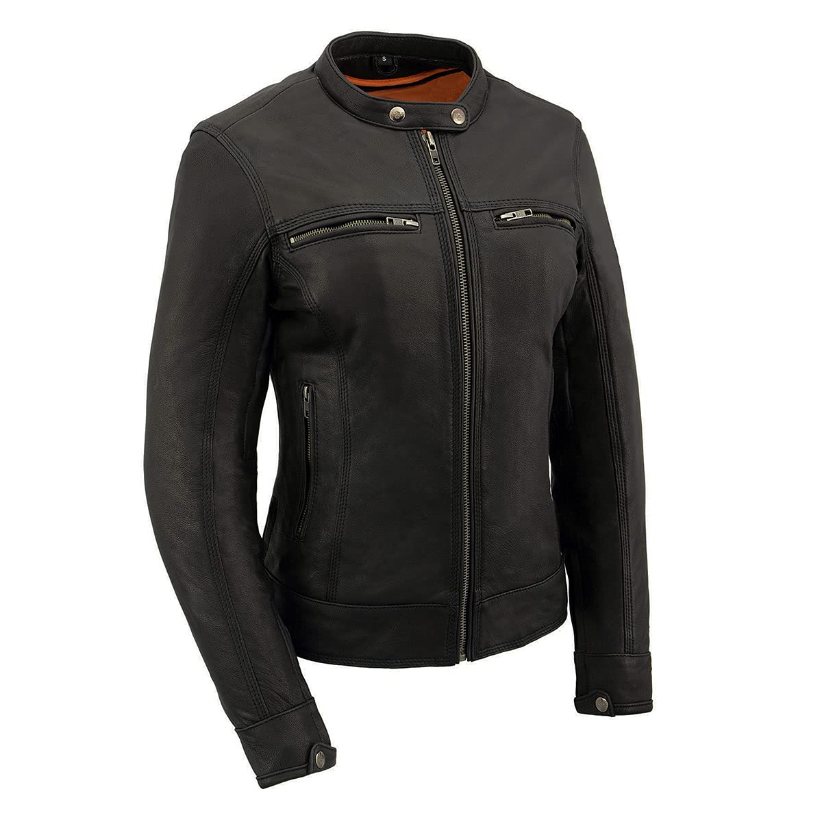 Milwaukee Leather MLL2551 Womens Scooter Black Leather Vented Lightweight Triple Stitch Motorcycle Jacket