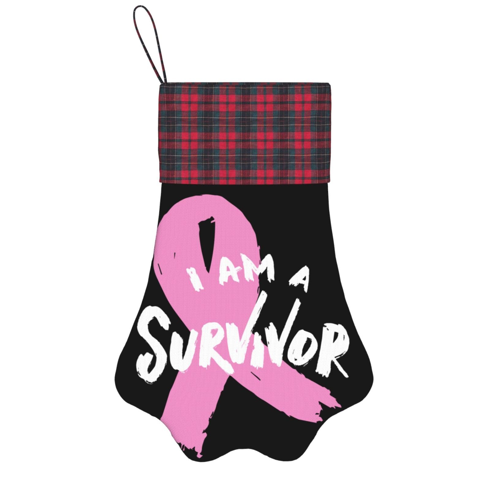 Lnfzizo Black Breast Cancer Awareness Christmas Stockings Pet Paw Shape With Plaid Large Xmas Stocking Christmas Hanging Ornaments Decorations For Holiday Party 17 Inches