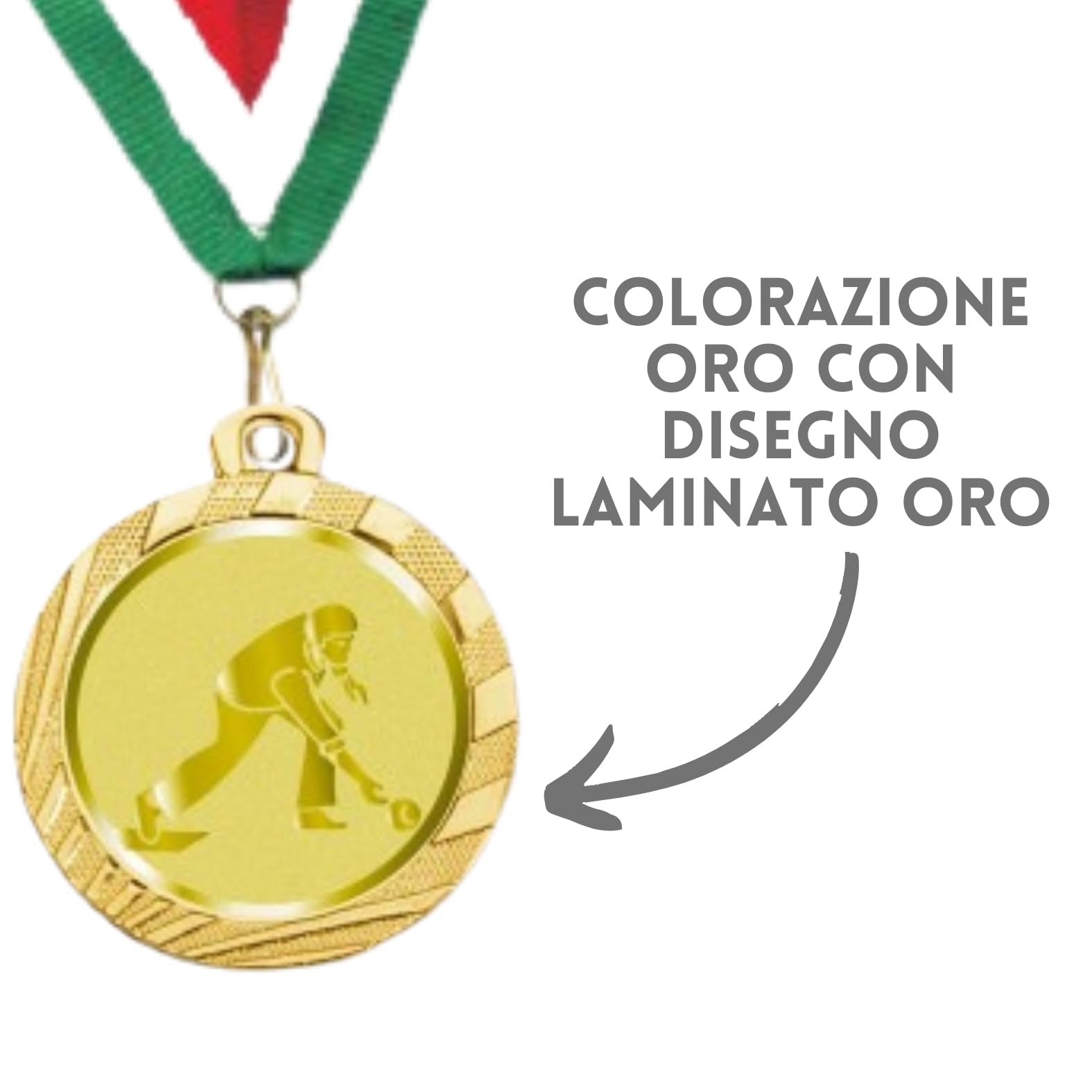 Stock Medaglie Personalizzate Premiazioni Bocce da 3,2 cm con Laccetto Medaglia Personalizzabili in Metallo con Stampa Personalizzata, Sport | 23.00.32.G