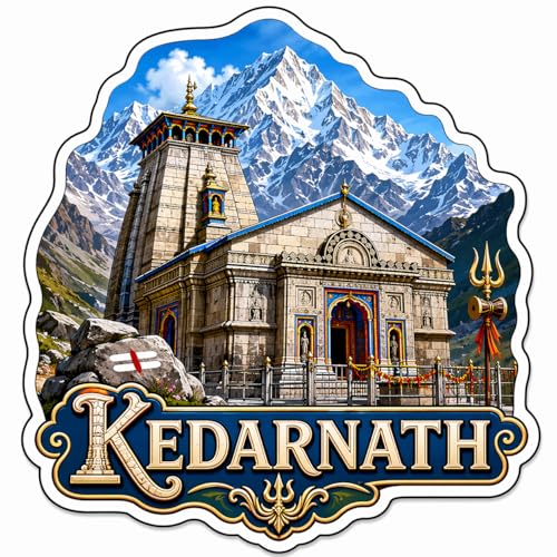 Image of Kedarnath Theme Wooden Fridge Magnet Souvenir | 3x3 in Kitchen Home Decor Gift