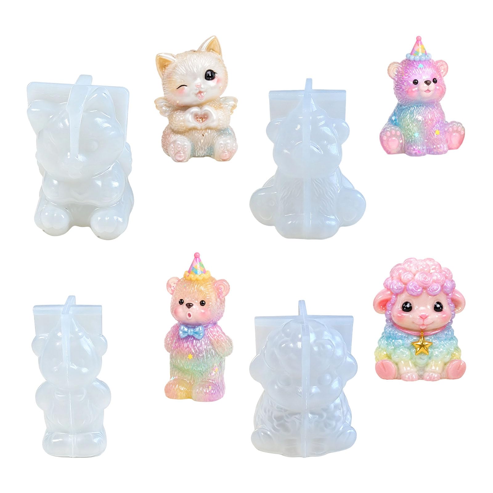 Tsophreniq 4Pcs Animal Silicone Molds Multipurpose Silicone for Resin Casting Soap Gypsum Figurine Recyclable Elastomer Molds