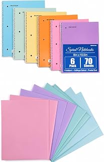 Mintra Office Spiral Notebook & Folder Bundle – 6 Pastel College Wirebound Notebooks and 8-Pack Assorted Poly Pocket Folders, Heavy-Duty 2-Pocket Organization Set