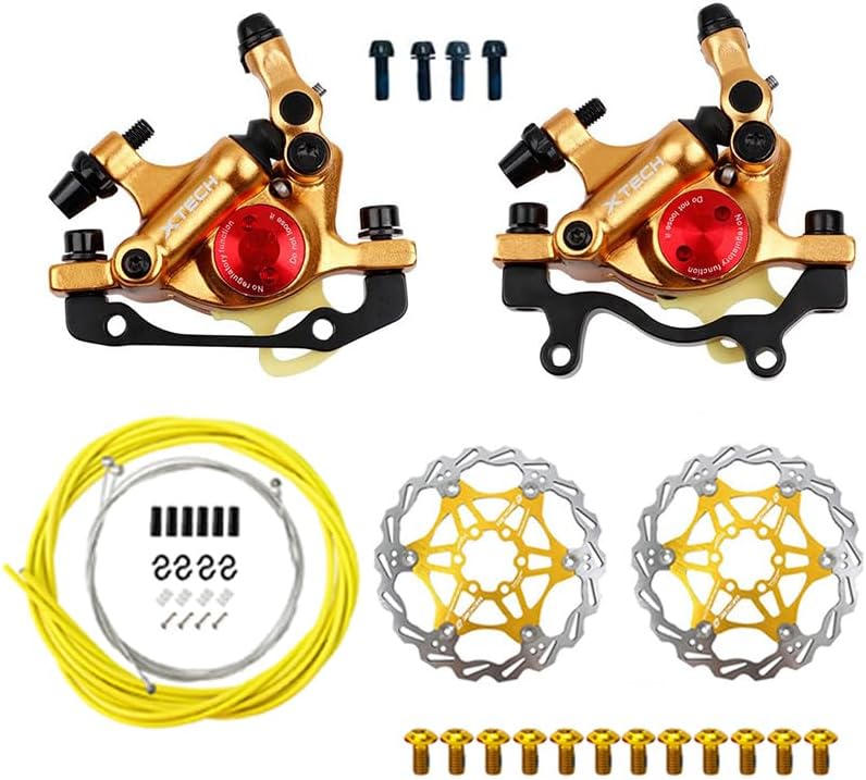 Zoom XTECH HB-100 Mountain Bike Hydraulic Line Pulling Disc Brakes Electric Folding Car Mountain Road Bike Line Pull Oil Brake with Discs (Golden)