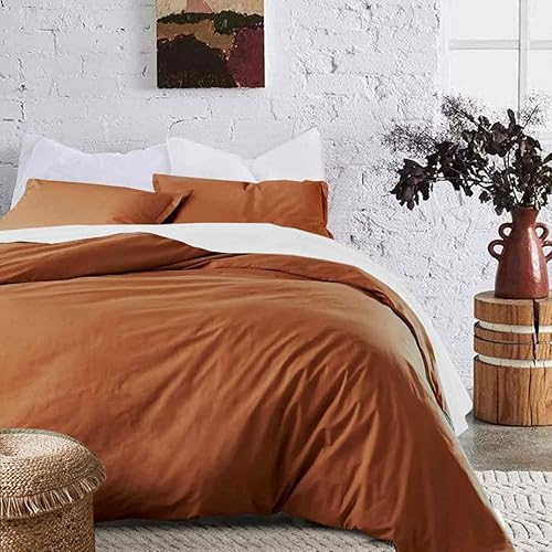 Miniatura 2 de Juego de edredón King naranja quemado, juego de ropa de cama estético moderno de terracota de 3 piezas, juego de cama alternativo de plumón de