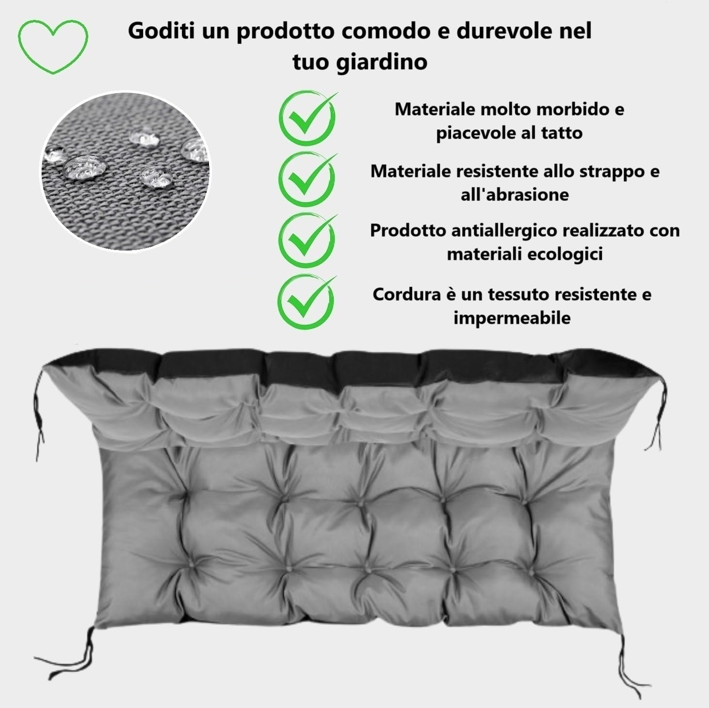 cuscino per seduta con nastri, cuscino per panca da giardino e mobili in pallet, cuscino per seduta trapuntato per pallet