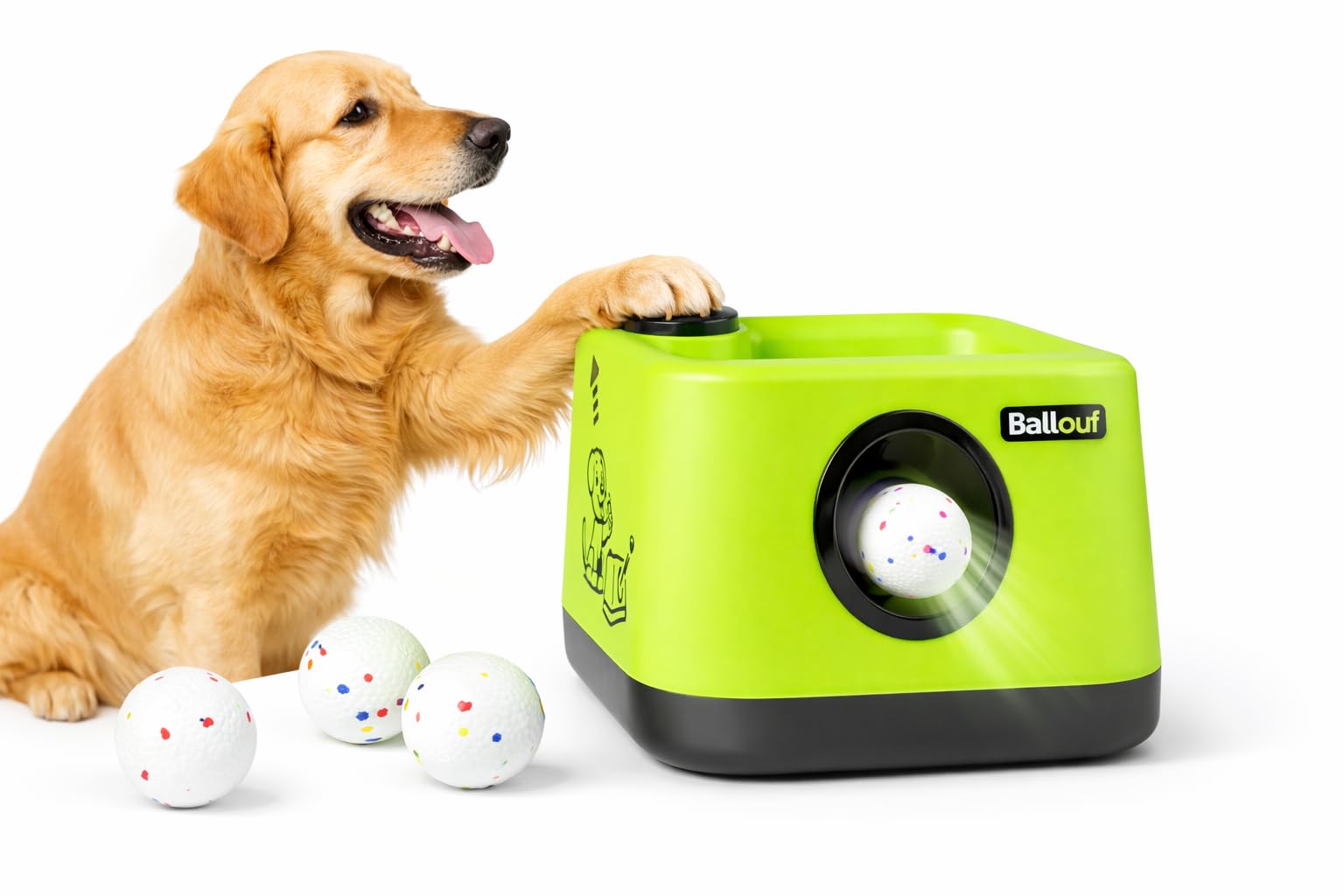 Climsom Ballouf – Lanzador Automático Inteligente de Pelotas para Perros | Modo Automático y Educativo/Manual | Sonido Realista de Ladrido | Distancias Ajustables | Batería Recargable | Modo Automático y Educativo/Manual, Sonido de Ladrido Realista, Dista