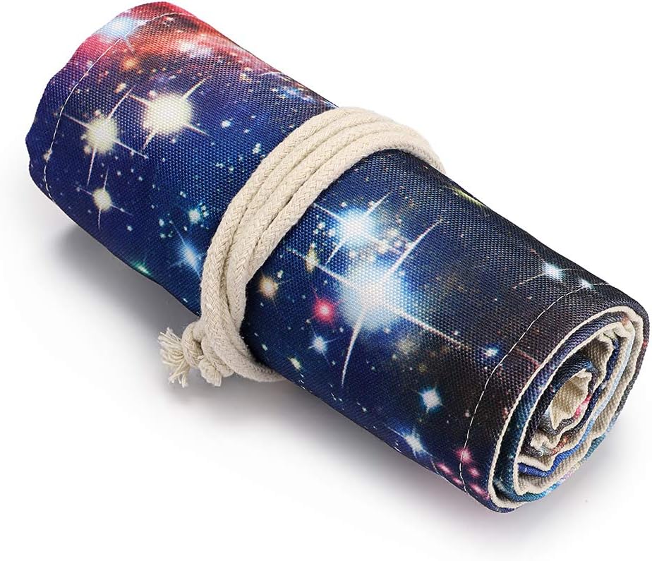BTSKY Canvas Colored Pencil Roll Wrap 72 Slot-Adult Coloring Pencil Holder Organizer for 72 Colored Pencils, NO Pencils Starry Sky