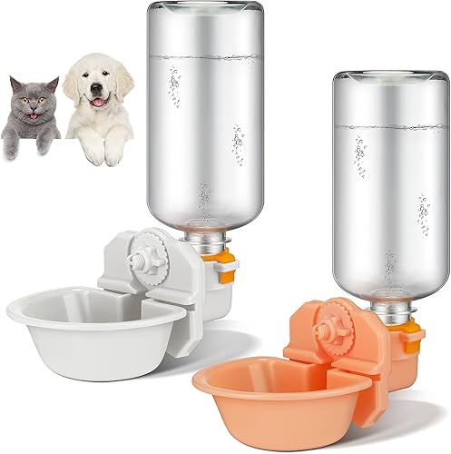 Riakrum 2 botellas de agua para perros para jaula de 17 onzas, dispensador de agua antidesbordamiento para mascotas, botella colgante automática