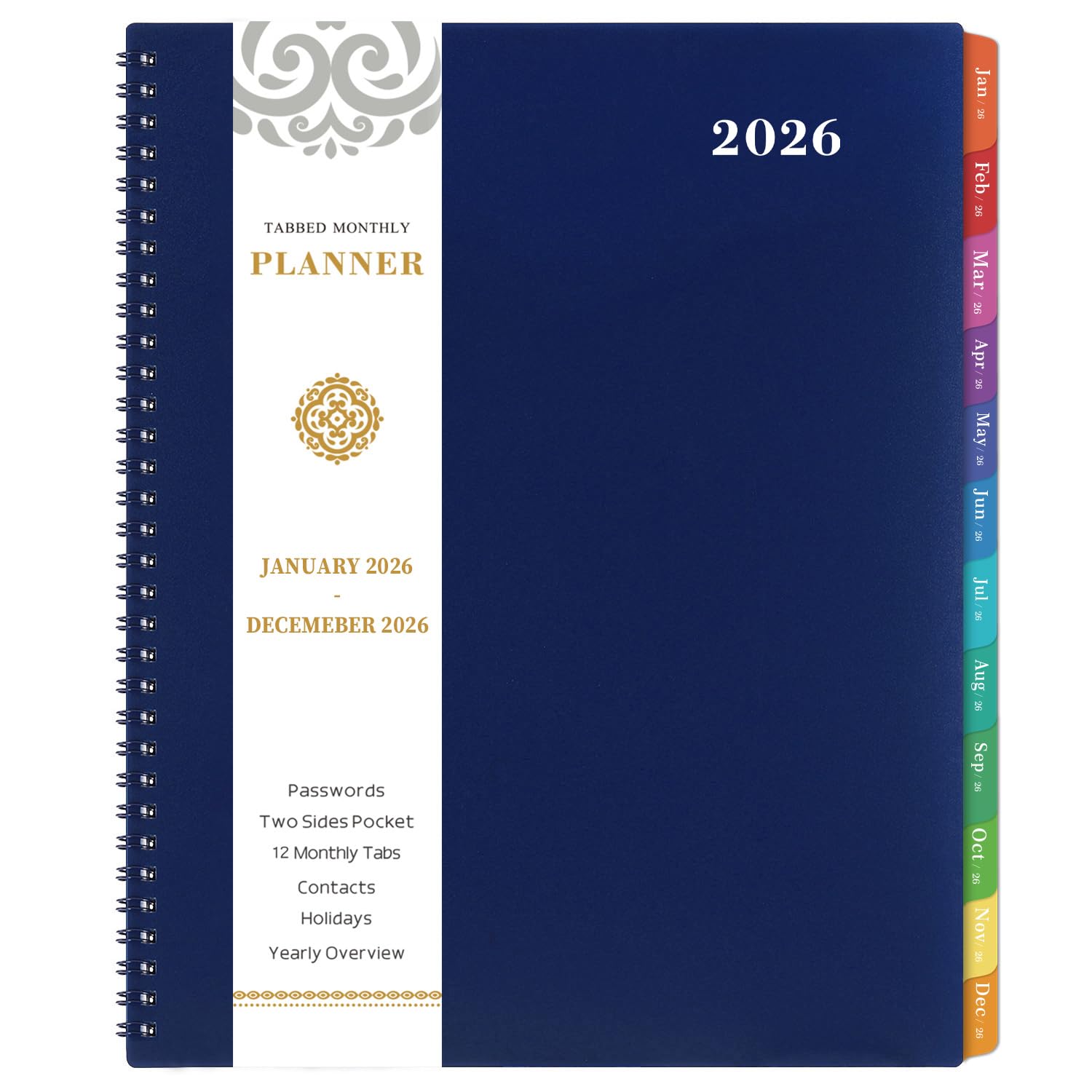 2026 Monthly Planner/Calendar - 2026 Planner, JAN 2026 - DEC 2026, 9" x 11" Monthly Planners 2026, 2026 Calendar Planner with Spiral Binding + Tabs + Back Pocket + Notes Pages