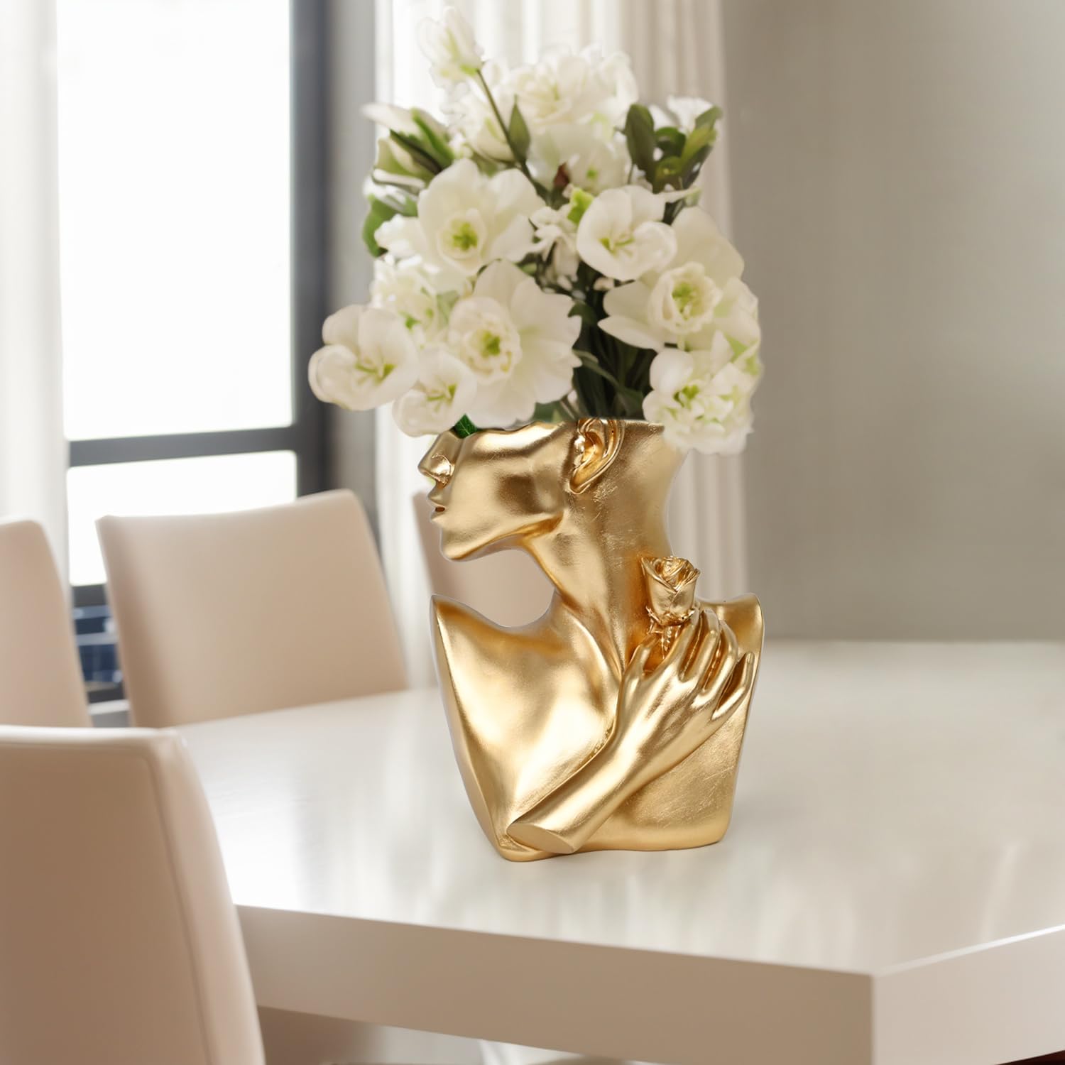 Jarrones dorados para centros de mesa, decoración estética del hogar, sala de estar, decoración de ramo, maceta, mesa de café, oficina, estatua de mujer, regalo para mamá, madre, hermana