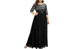 Plus Size Chiffon Lace Maxi Dress with Sleeves