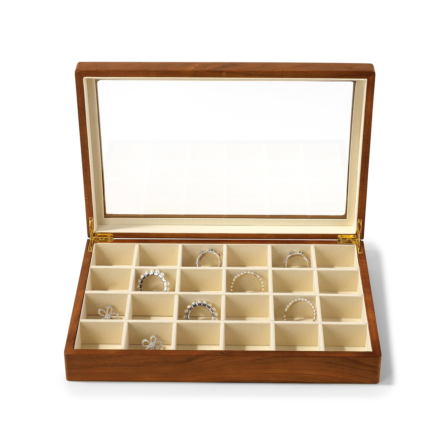 Amazon｜Oirlv ジュエリートレイ 蓋付き 24区画 木製 ジュエリー