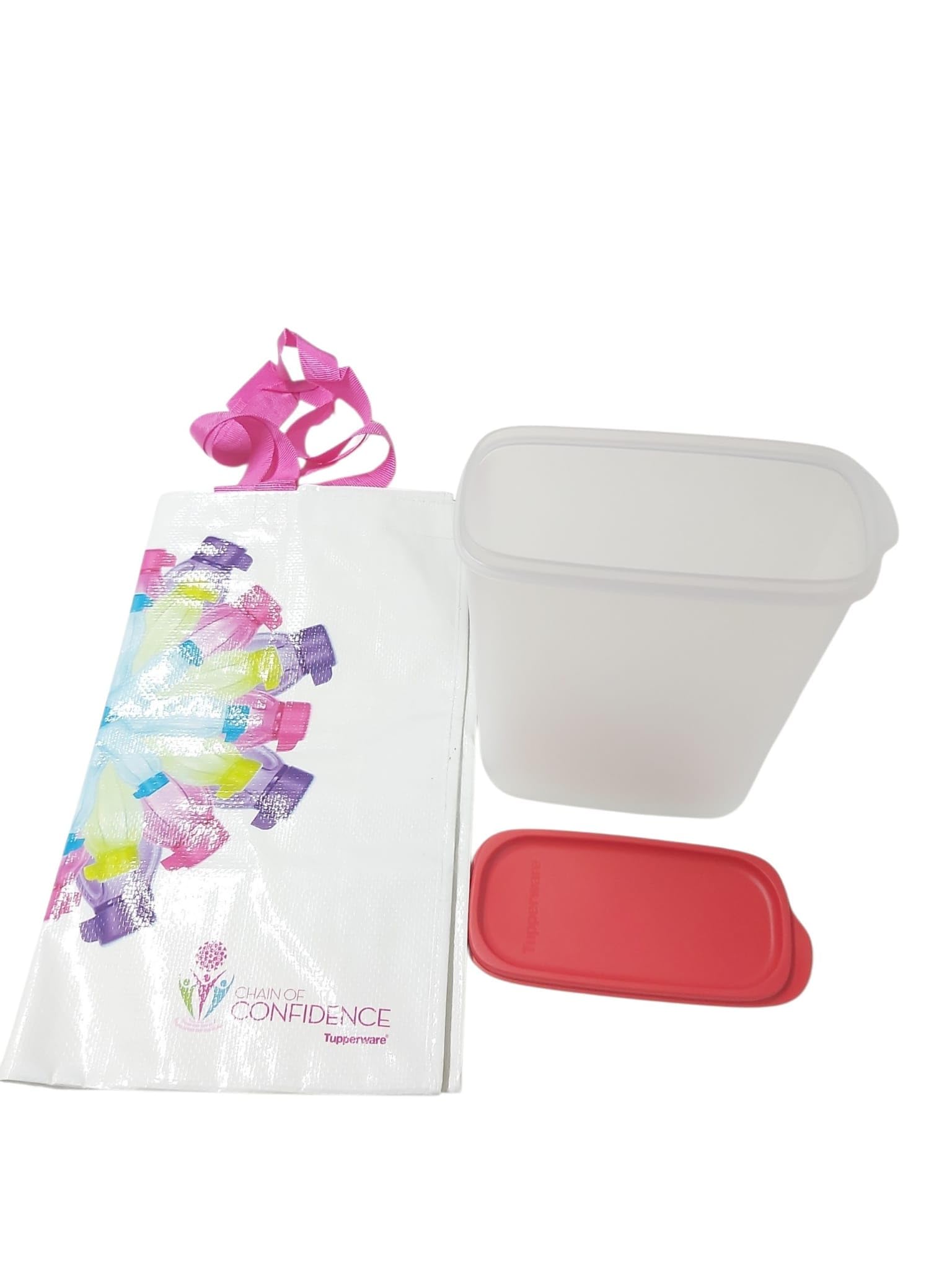 Tupperware Eidgenosse 2,3 Liter transparent rot – Luftdichter Vorratsbehälter für Mehl, Zucker & Lebensmittel + XXL Einkaufstasche stabil 
