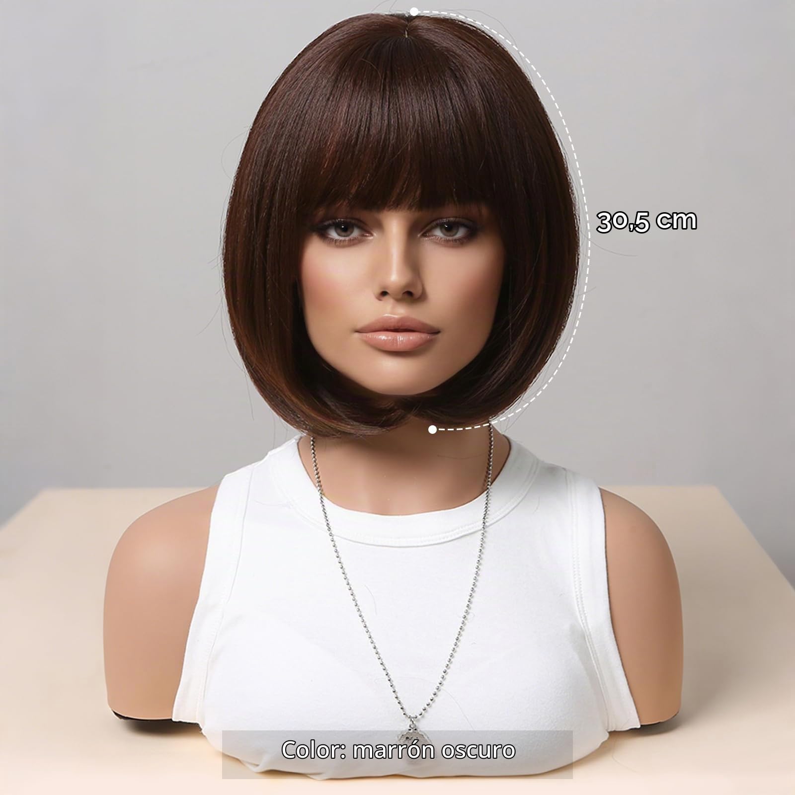 HAIRCUBE recto y corto encanto Bob lleva peluca para mujeres fiesta de fibra sintética resistente al calor natural/juego de roles/ropa/peluca diaria (Marrón)