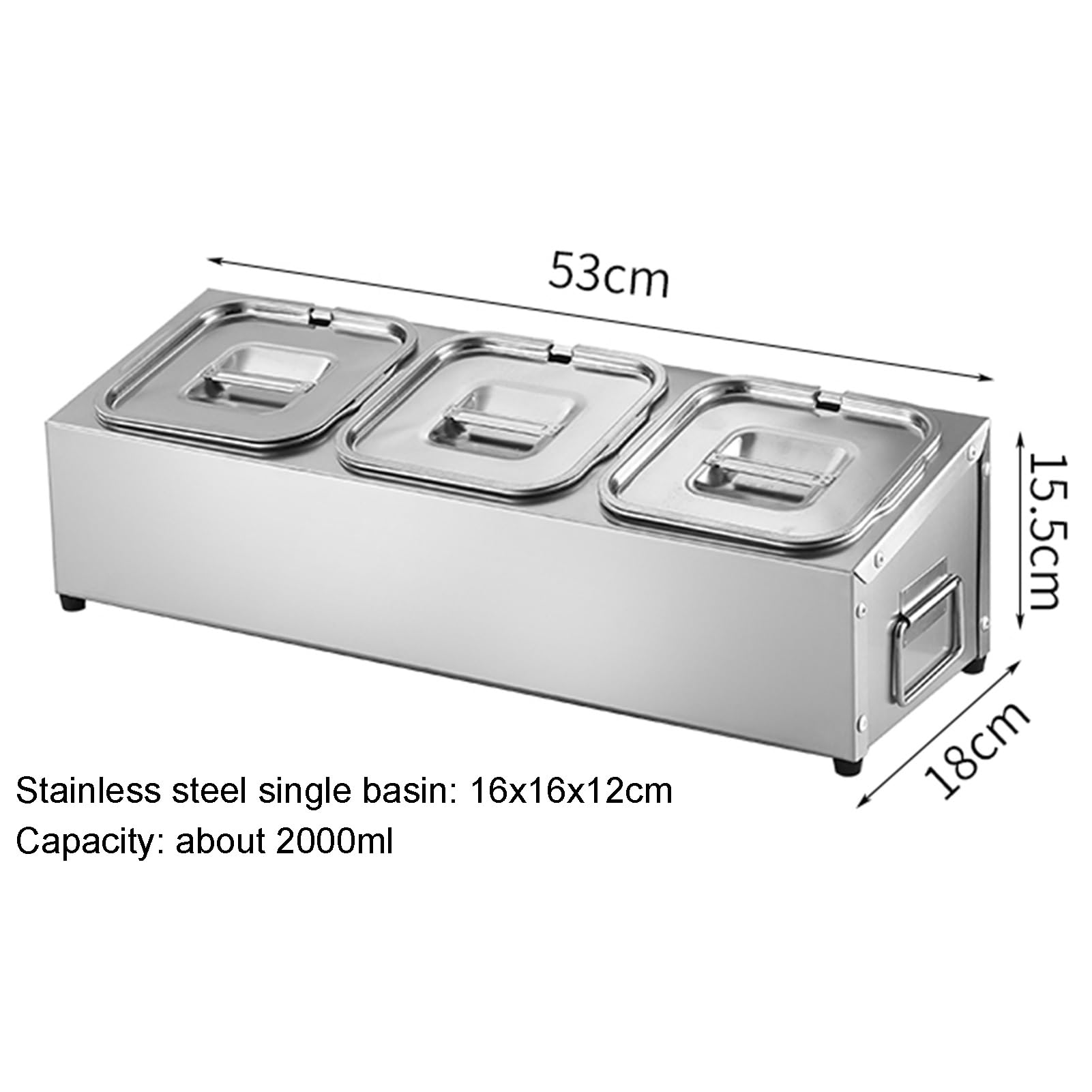 Juego De Especieros Comerciales De Acero Inoxidable Soporte Para Mostrador, Recipiente Para Alimentos Dispensador, Caja Organizadora Para Sal, Azúcar, Condimentos Y Frutas(Silver-B,53x18x15.5cm)