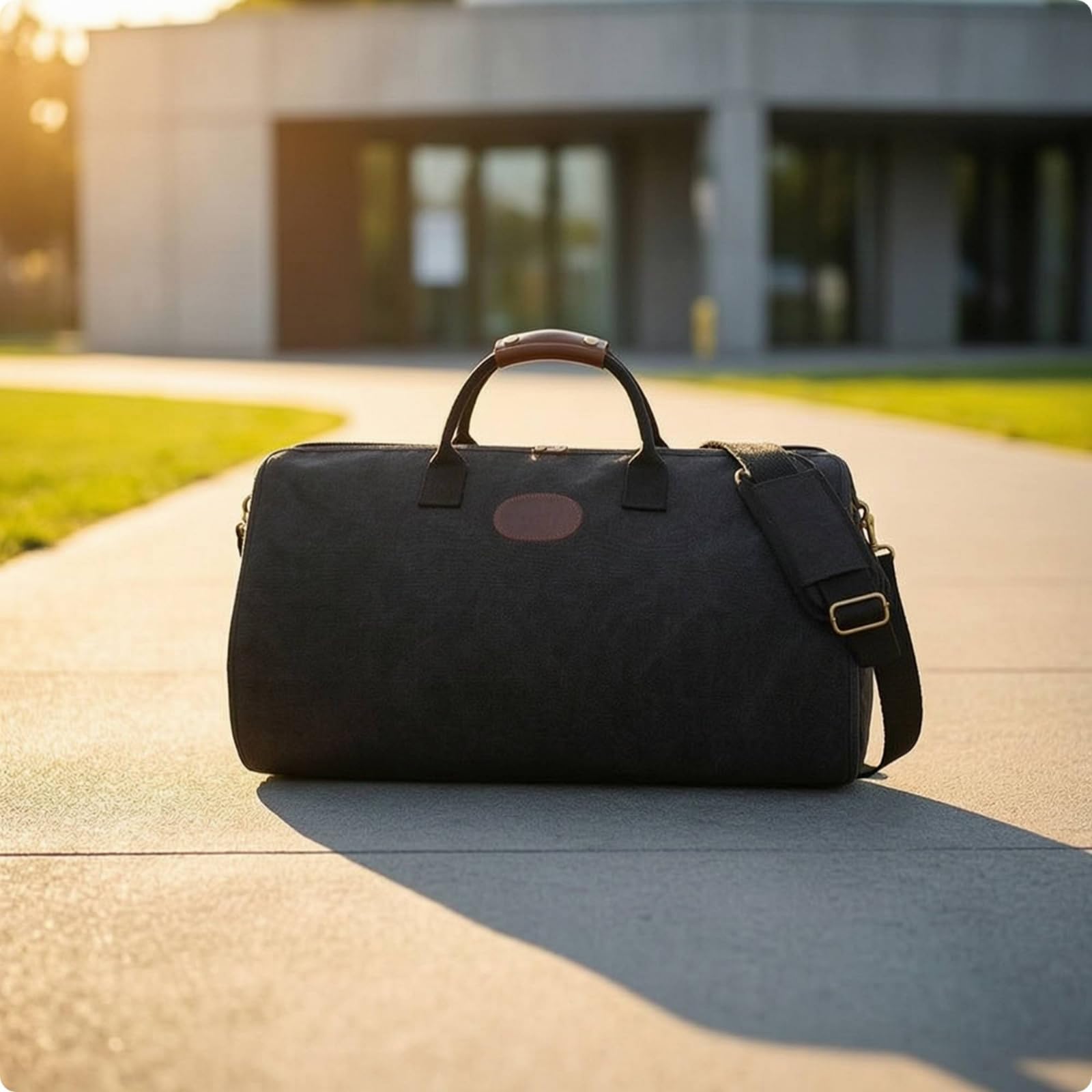 Borsa da Viaggio Pieghevole Borsone Duffel Trolley Valigia Tela con Tracolla Regolabile Manici Rinforzati Struttura Rigida in Tela E Pelle Adatta a, Array, Cachi