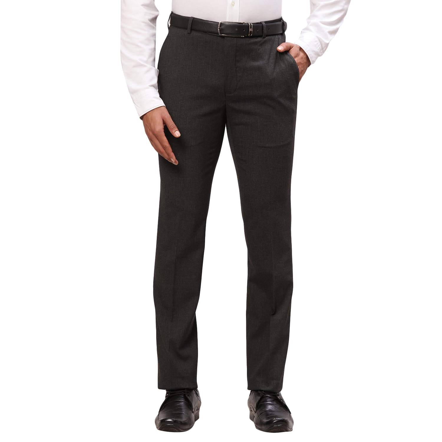 raymond Men's Mid Rise Slim Fit Structure Pattern Polyester Viscose Blend Flat Front Trouser-picture-14