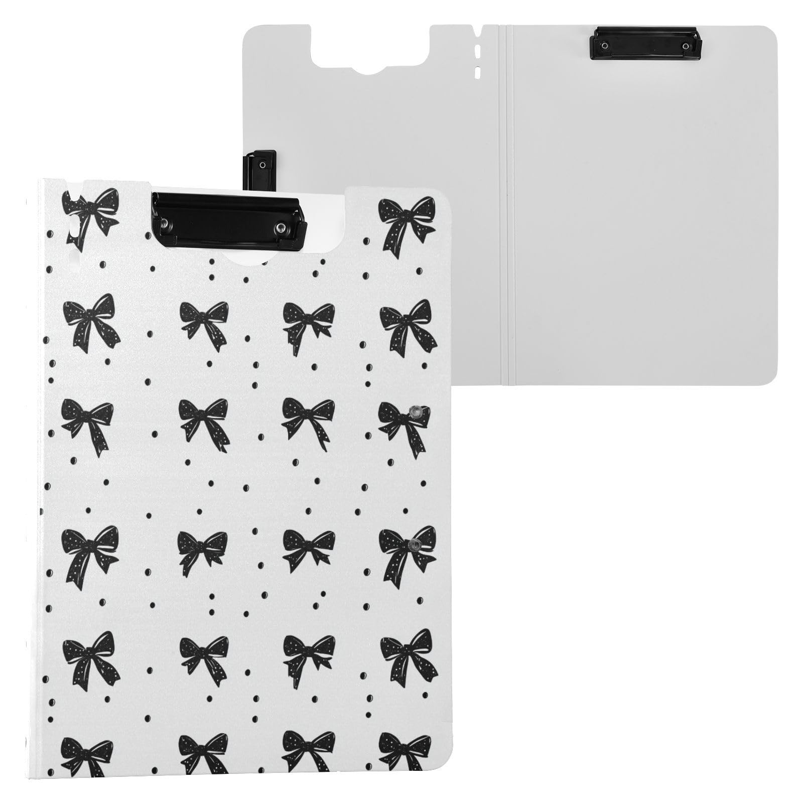 Cartella portablocco con fiocco nero bianco A4 pieghevole portablocco con doppia clip in metallo orizzontale e verticale con portapenne