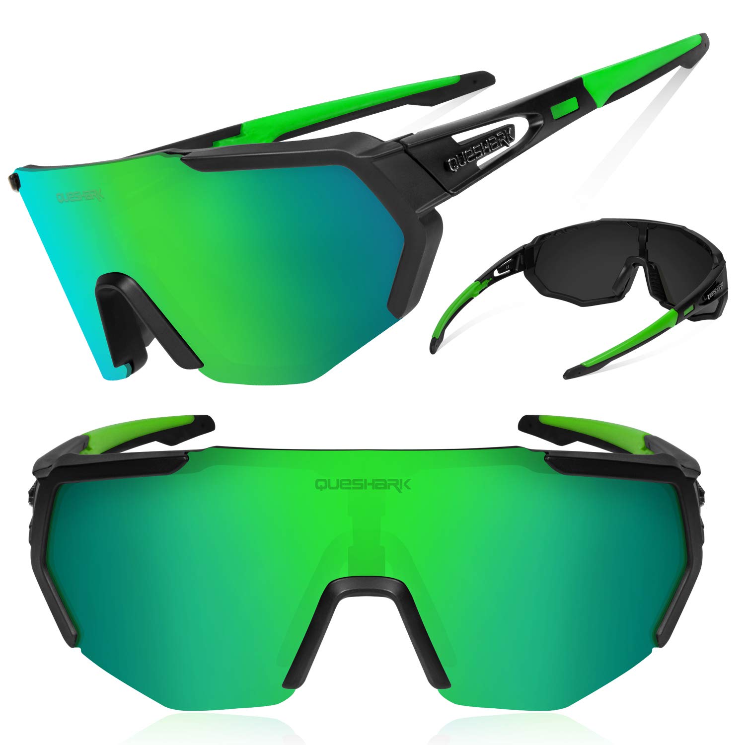 Queshark Polarizzati Anti-UV con 3 o 5 Lenti Occhiali da Ciclismo Bici MTB Intercambiabili per Sport Uomo Donna Guida Pesca Golf Baseball Corsa