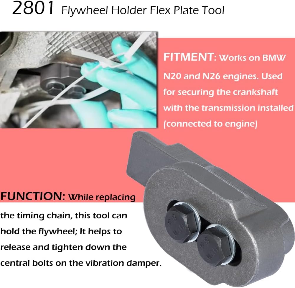 For BMW N20 N26 Engines 2801 Flywheel Holder Flex Plate Tool & 7676 Oil Seal Repair Kit with Balance Shaft & 2241 Front Crankshaft Oil Seal Remover and Installer Kit