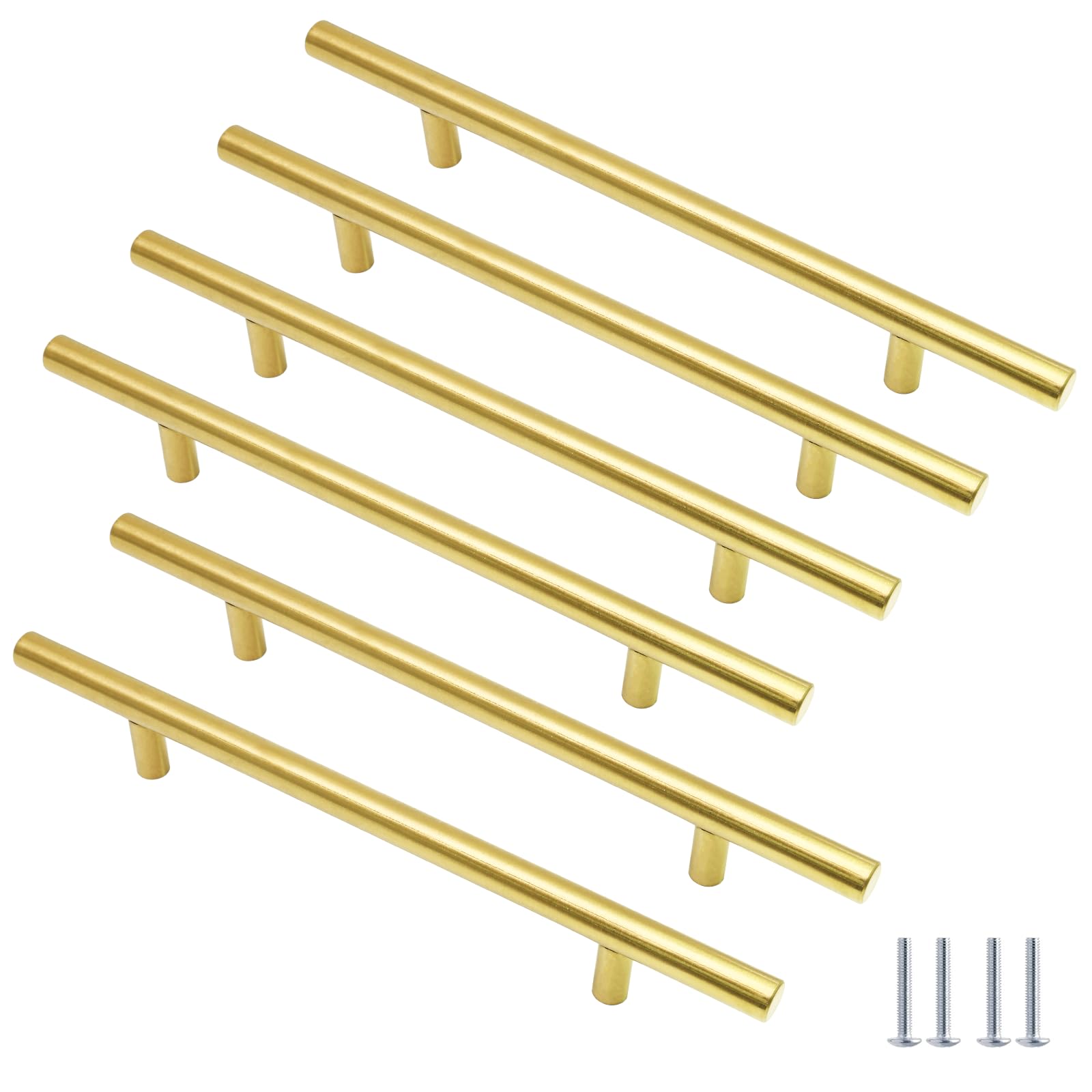 Cjueiom 6 Pack Gold Cupboard Handles 128mm Hole Center T Bar Handles