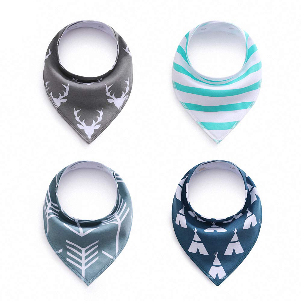 Ulalaza 4PCS Baby Drool Bibs Teething Bandana Organic Cotton Reversible Super Absorbent for Boys and Girls