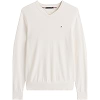 Tommy Hilfiger Uomo Pullover Essential Cotton Scollo a V, Avorio (Ivory Petal)