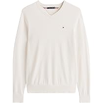 Tommy Hilfiger Uomo Pullover Essential Cotton Scollo a V, Avorio (Ivory Petal), S