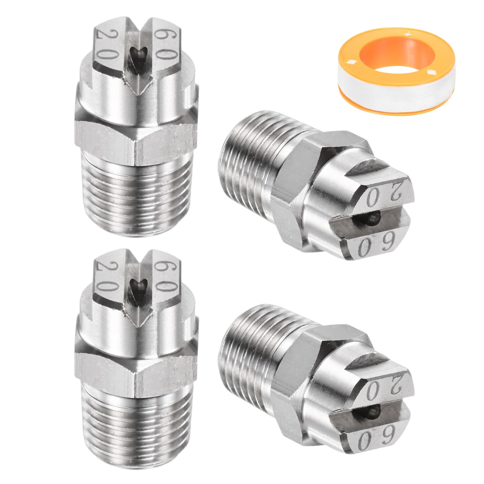TIXIPEM 1/4" BSP Male 60 Degree Flat Fan Spray Tip [5PCS] - Pressure Washer Nozzles Cleaner Nozzle with Sealing Tape Used for Water Guns - [Stainless Steel-2.8MM Orifice] — image 1