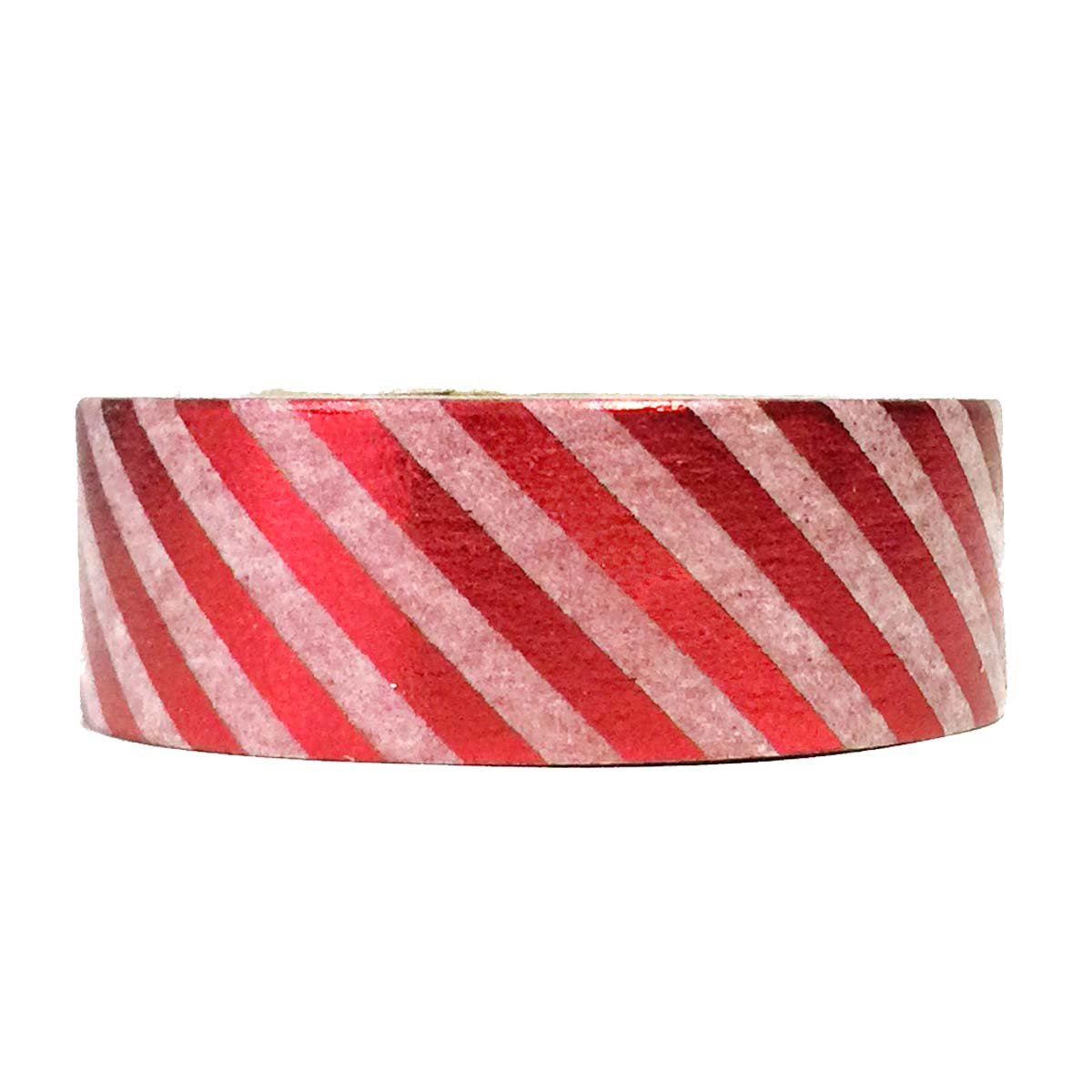 Wrapables Colorful Patterns Washi Masking Tape, Red Metallic Stripes