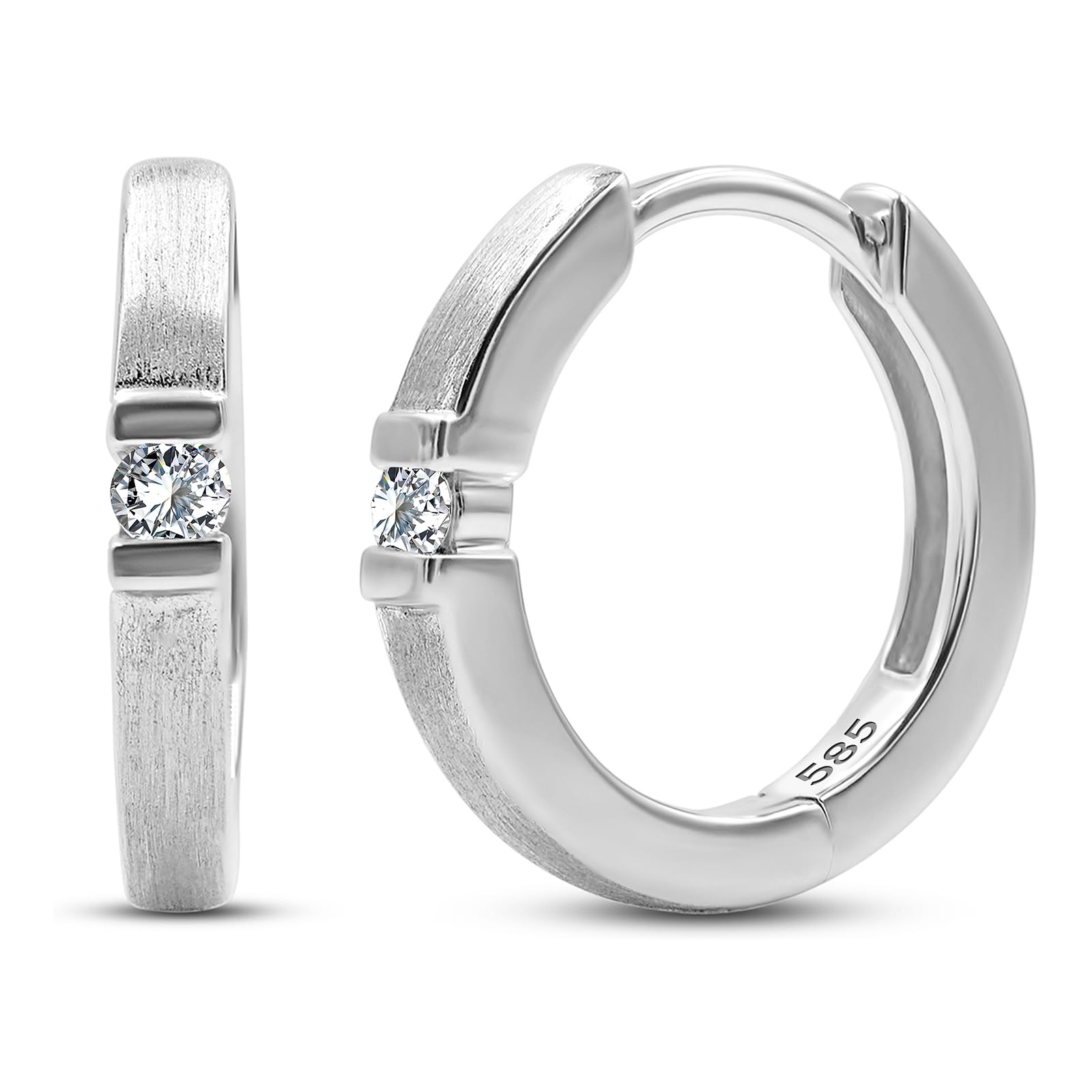 Creolen 585 750 Echtgold 13 mm - 2 Diamanten je 0.06 Ct - Damen Ohrringe in 14, 18 k Weißgold, Gelbgold, Roségold - Schmuck mit Geschenkbox