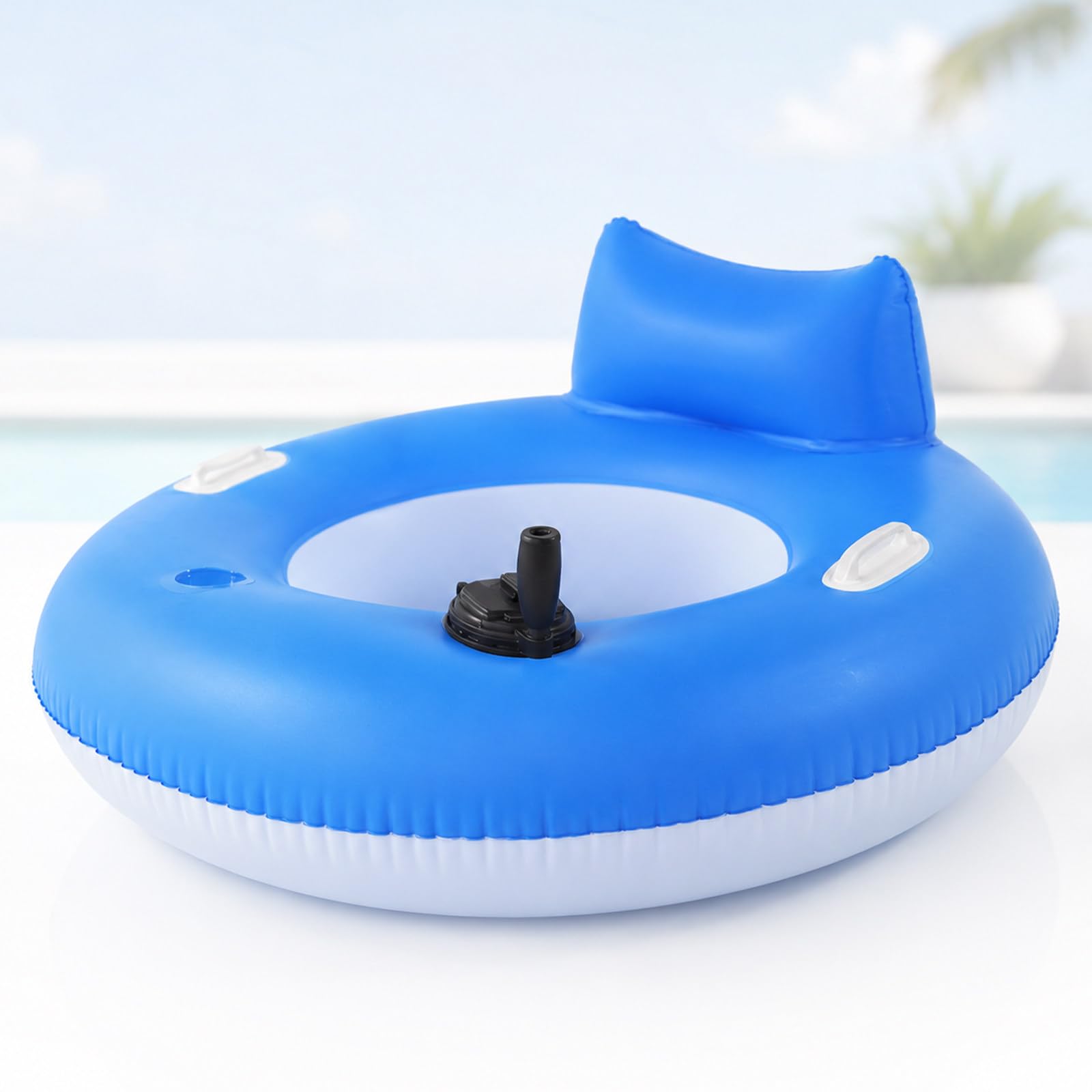 pealiritansemen Motorized Pool Float for Adults, Electric Pool Lounger with Single or Dual Thrusters, Joystick Steering, Backrest, Cup Holder, 265 lb Capacity for Pool and Calm Lake A