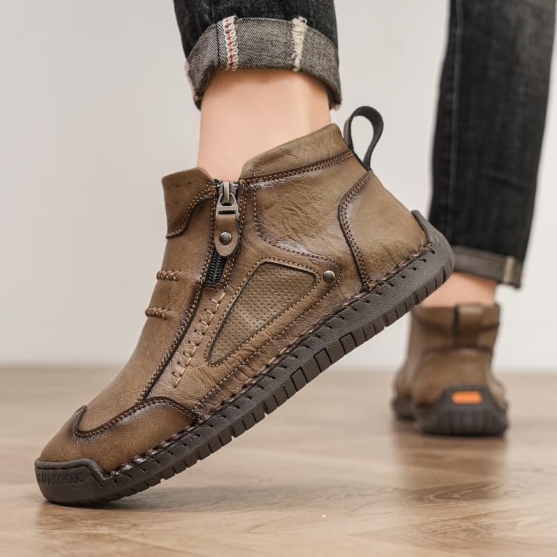 Mens Boots Casual Leather Shoes for Men Chelsea Loafers High Top Sneakers Men's Brown White Black Khaki Size