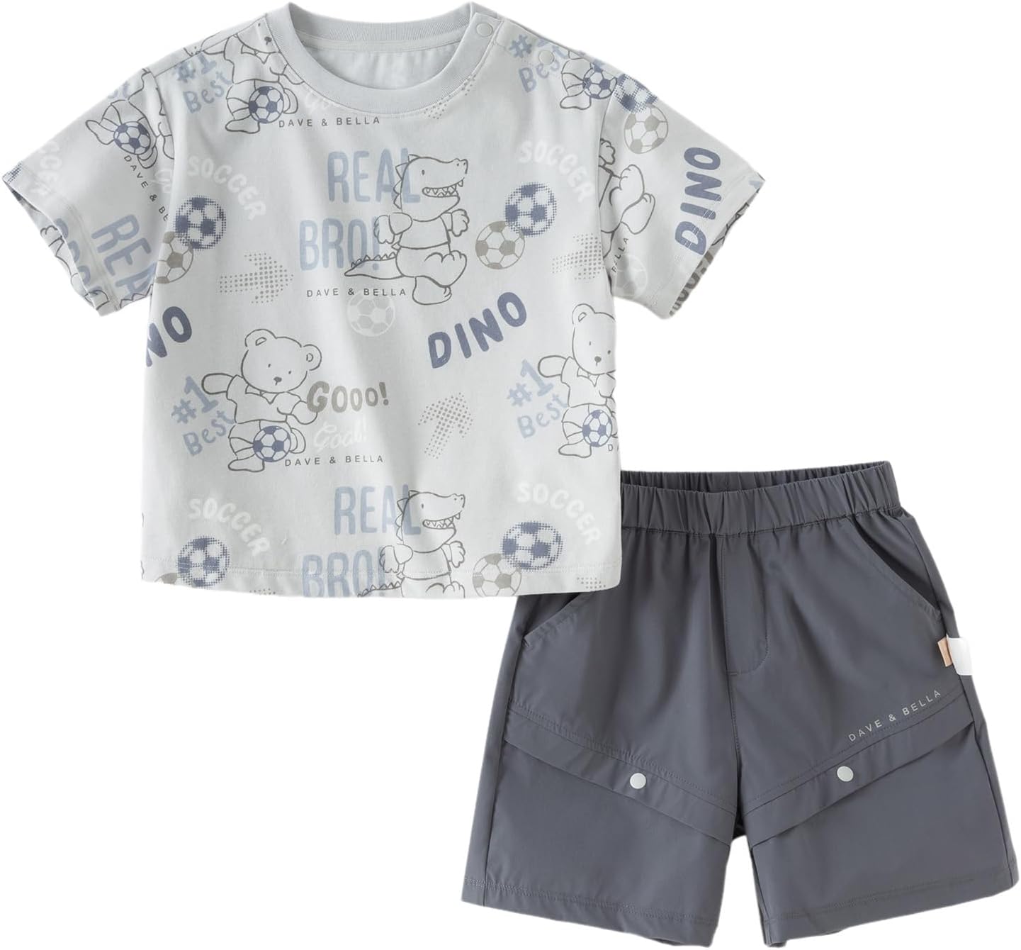 DAVE&BELLA Toddler Baby Boy Outfits Pattern Printed Short Sleeve T-Shirt Tops Casual Shorts Set 2 Piece Summer Beach Clothes