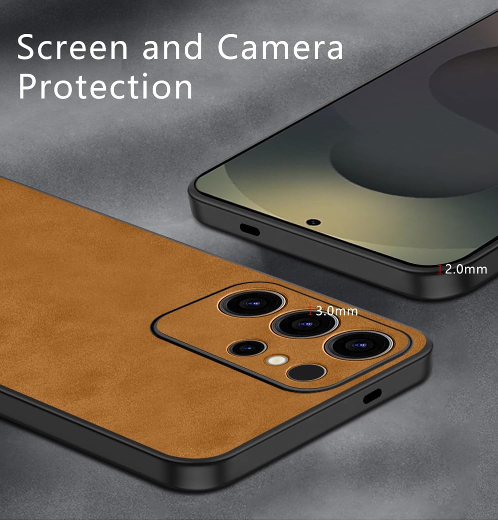 for Samsung Galaxy S25 Ultra Case, TPU and Suede PU Leather Case, Anti-Vibration Anti-Slip Ultralight Luxury Case for Samsung Galaxy S25 Ultra 5G 6.9 Inch, for Men Women (Brown) - Image 4