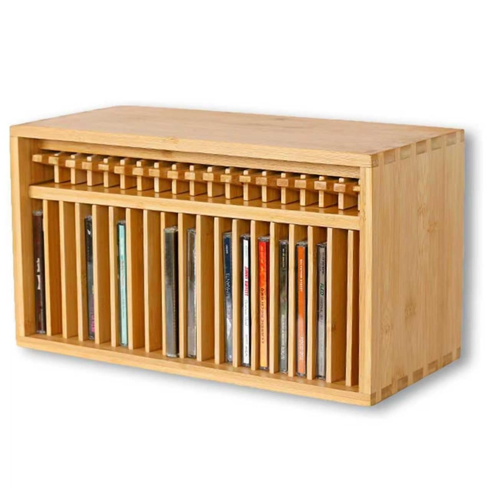 Generico Porta CD In Legno, Porta DVD Da Scrivania, Contiene 19 Custodie For CD Standard, For Custodie For CD Di Dimensioni 14 X 1,4 X 14,5 Cm, For Casa, Ufficio, Sala Musica, Sala Cinema(Bamboo)