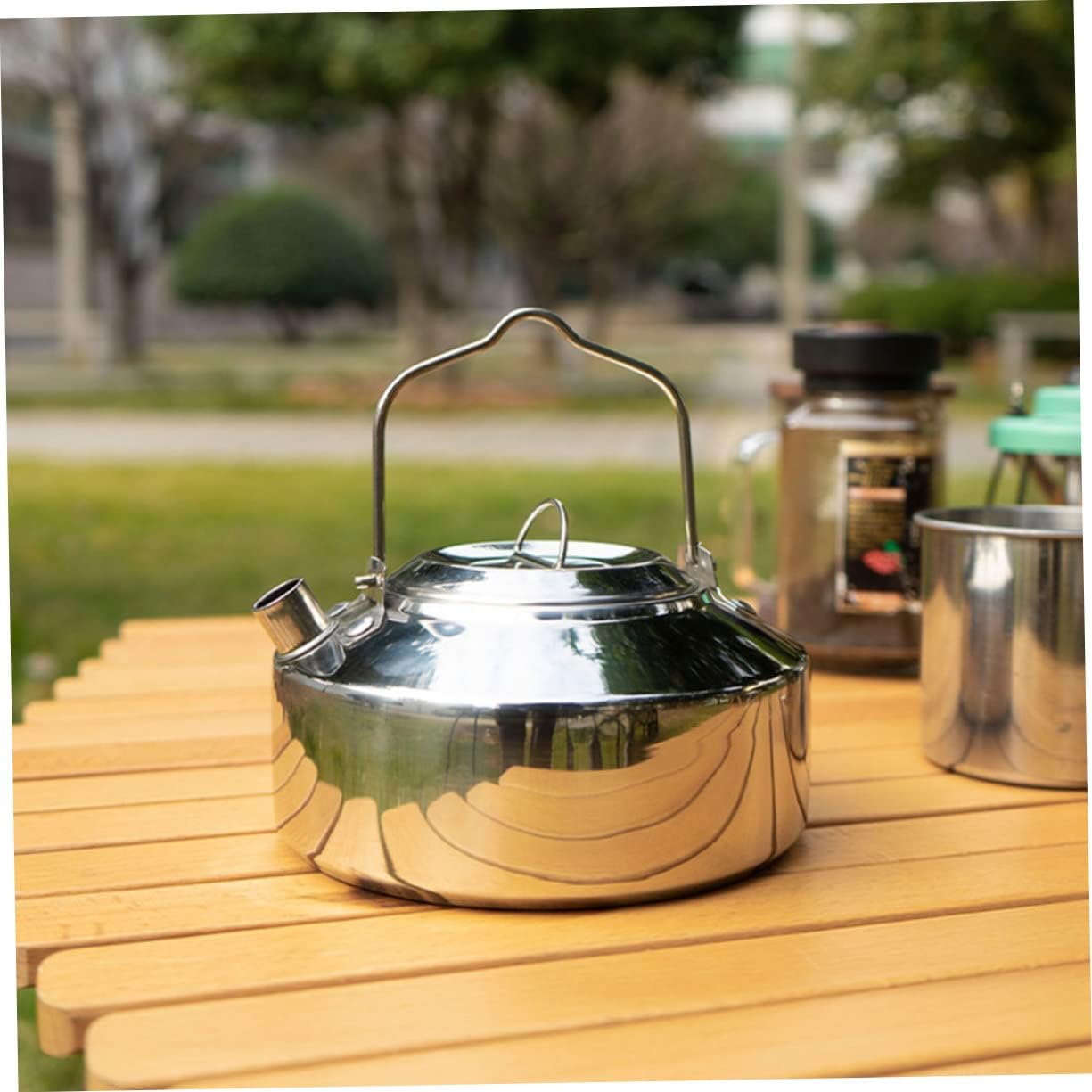 Camping Stainless Steel Tea Kettle Portable Stovetop Water Pot for Outdoor Use Ergonomic Handle for Hiking Fishing and Camping Activities