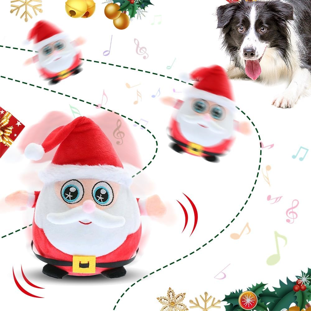 Active Moving Pet Plush Toy, 2026 New Squeaky Moving Dog Ball Toy Interactive Puppy Toys, Interactive Plush Mobile Dog Toy Shake Bounce Boredom Talking Toys for Pets (Santa Claus)